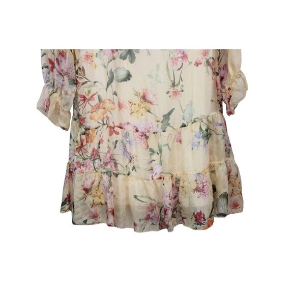 NWT BELLAMBRA Silk Blend Tiered Hem Mini Dress Yellow Floral Size Medium Italy - Picture 15 of 16